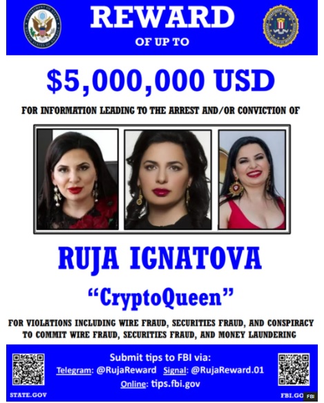 FBI reward on OneCoin Founder Ruja Ignatova