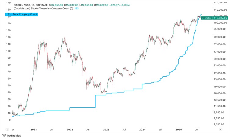 Chart showing Bitcoin treasury companies holding 5% of supply