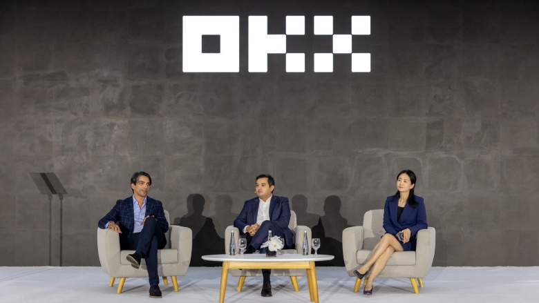 OKX CMO Haider Rafique OKX Middle East General Manager Rifad Mahasneh OKX President Hong Fang